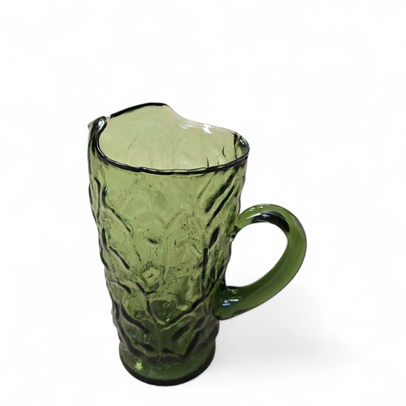Large Green Textured Glass Pitcher | 64 oz | Sculptural Art Glass Style - Picture 3 of 8